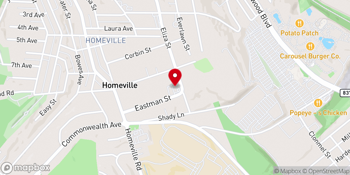 Map showing location of Homeville Christian Church