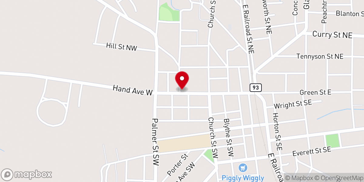 Map showing location of Hand Memorial United Methodist Church