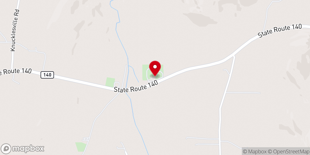 Map showing location of Oak Hill Baptist Church
