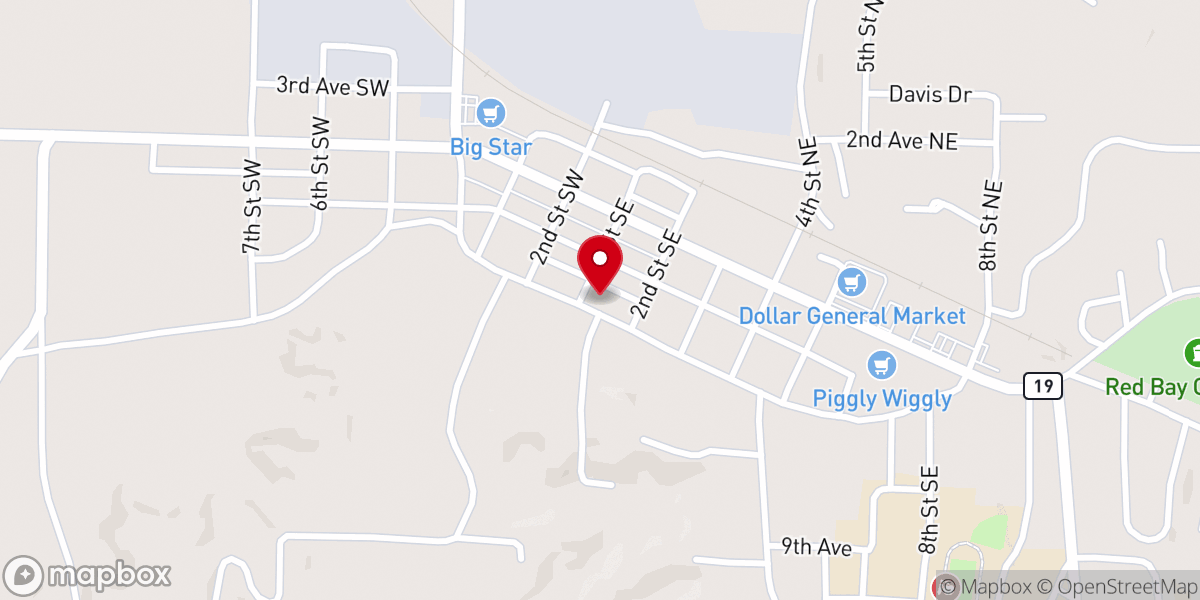 Map showing location of Red Bay Freewill Baptist Church