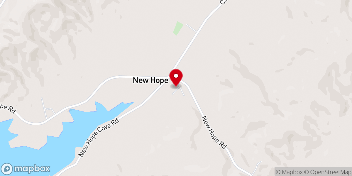 Map showing location of New Hope Primitive Baptist Church
