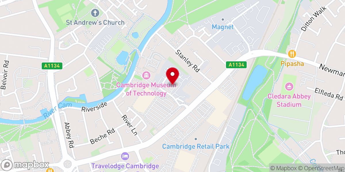 Map showing location of City Church Cambridge