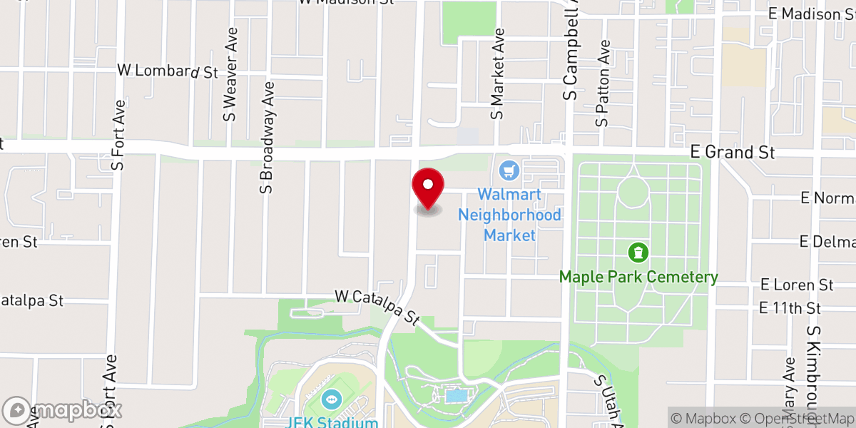 Map showing location of Grant Avenue Free Will Baptist Church