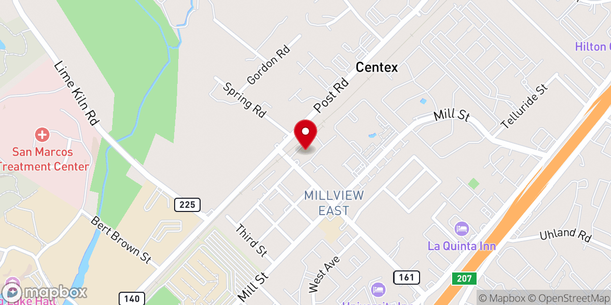 Map showing location of RCCG Salvation Center, San Marcos