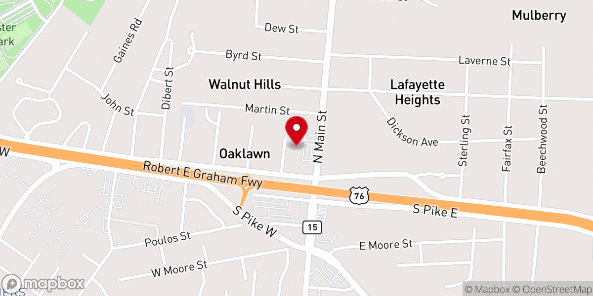 Map showing location of Northside Memorial Baptist Church
