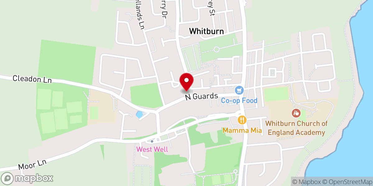 Map showing location of Whitburn Methodist Church