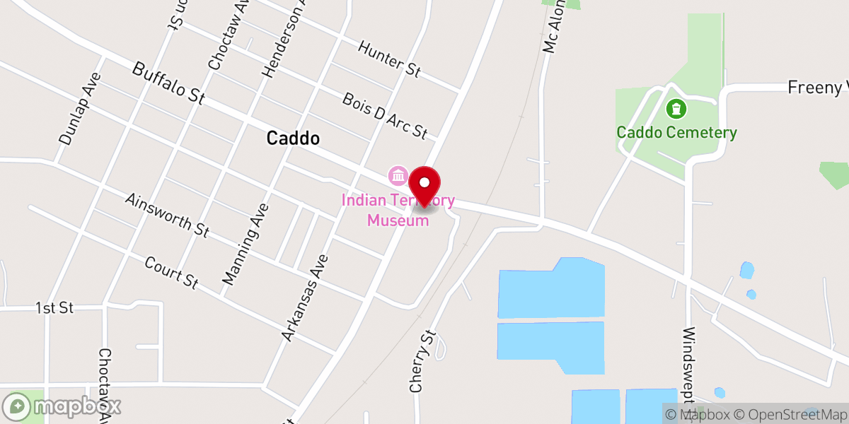 Map showing location of Caddo City Hall