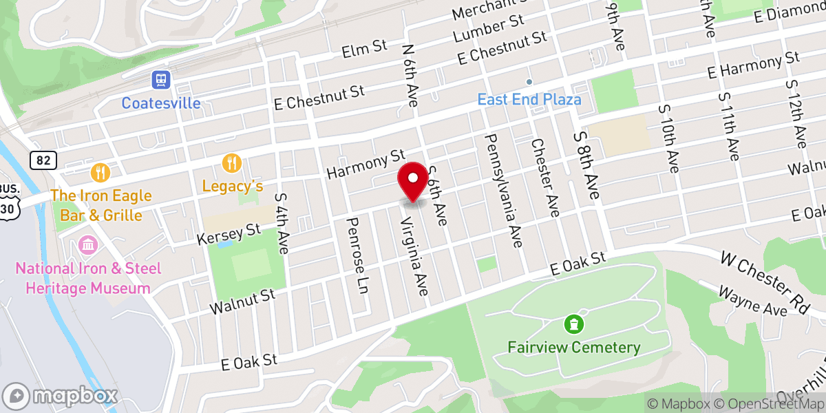 Map showing location of Providence Church Coatesville