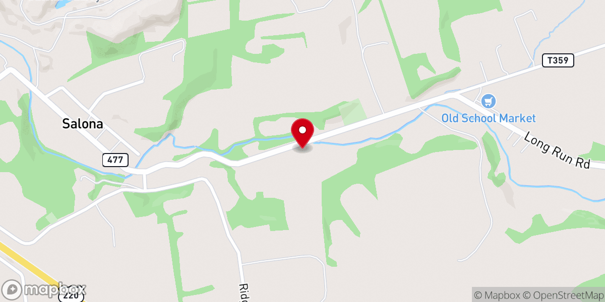 Map showing location of Salona Lutheran Church