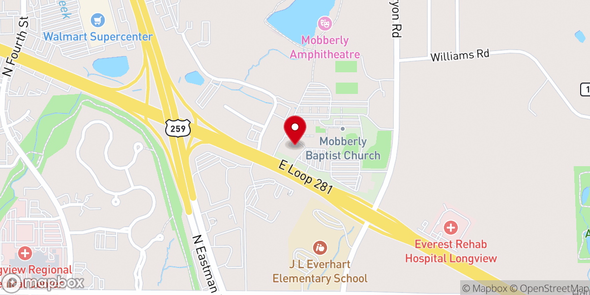 Map showing location of Mobberly Baptist Church - Longview Campus