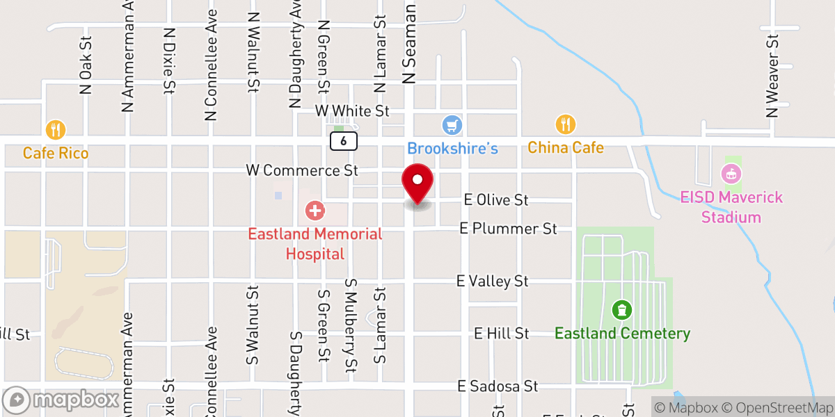 Map showing location of Eastland County Food Pantry