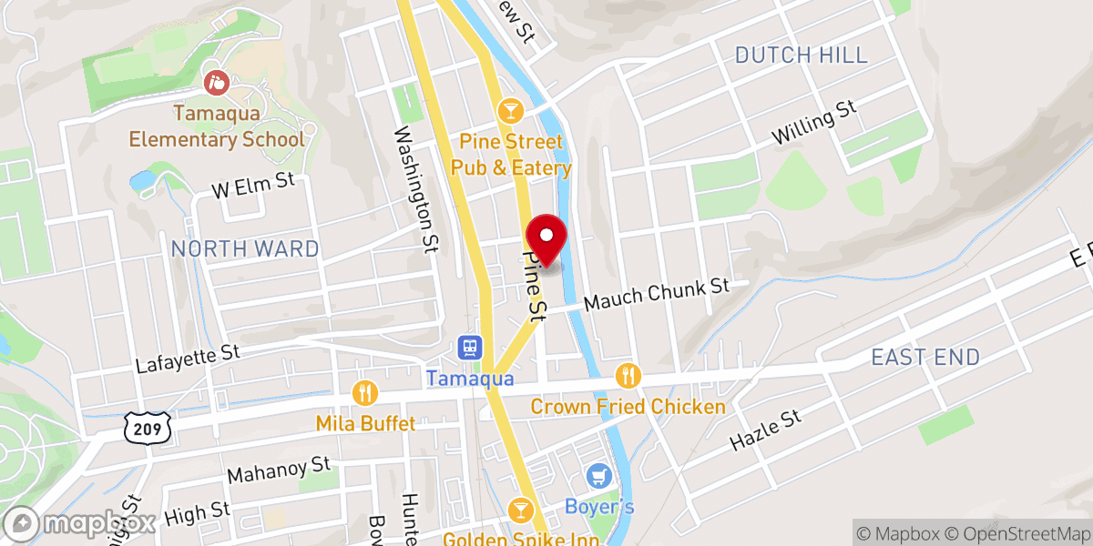 Map showing location of Tamaqua Arts Center