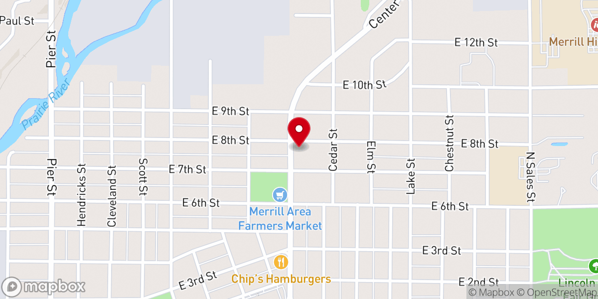 Map showing location of Merrill Area Chamber of Commerce & Information Center