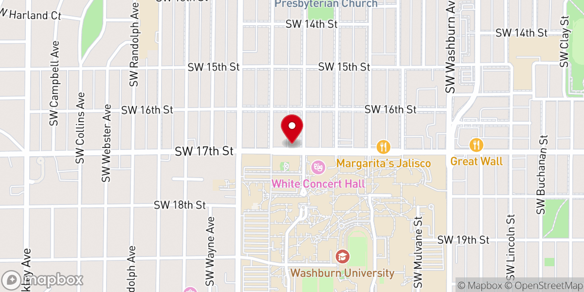 Map showing location of Cor Christi Catholic Center at Washburn University