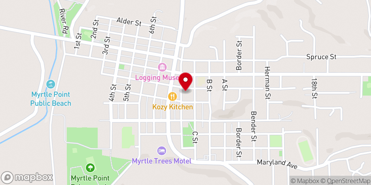 Map showing location of Community Church of Myrtle Point