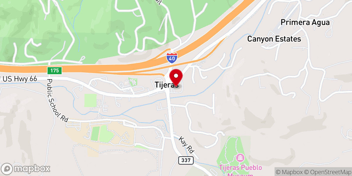 Map showing location of First Baptist Church of Tijeras