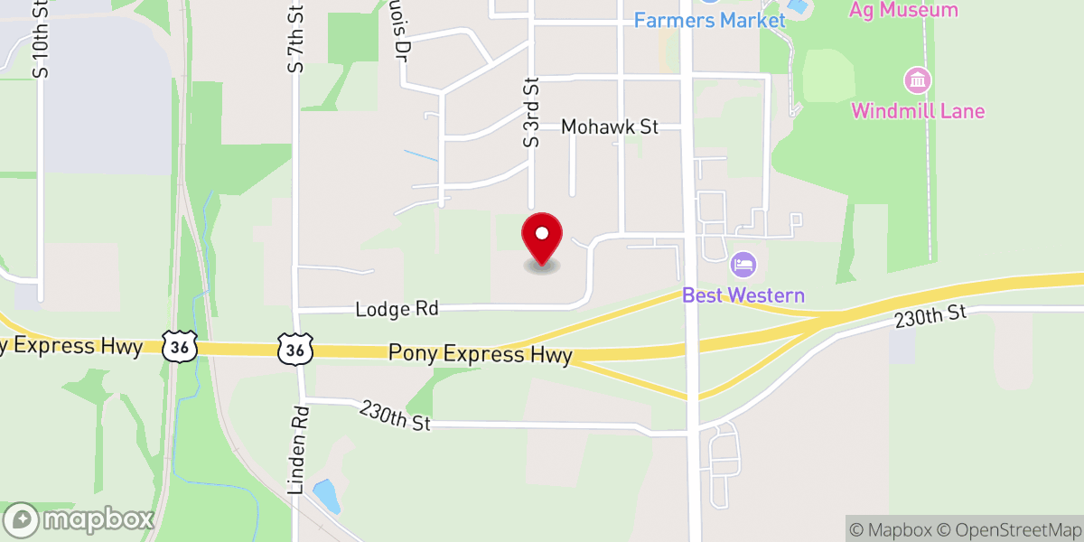 Map showing location of First Baptist Church of Hiawatha