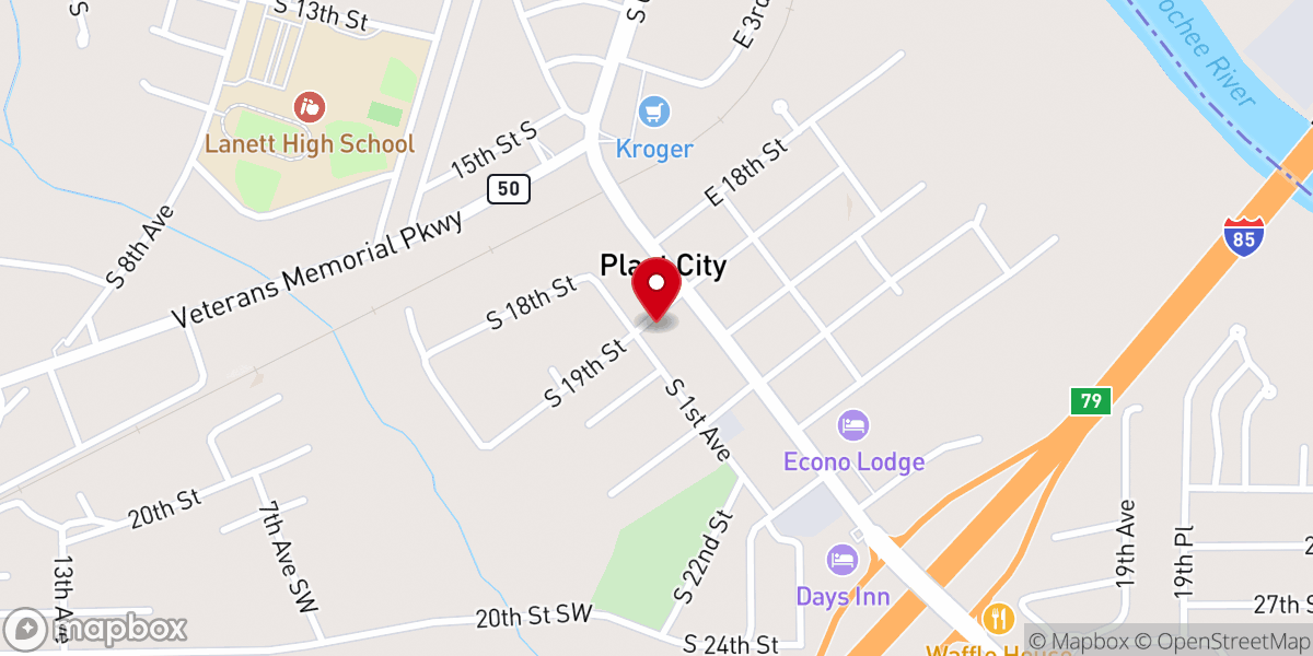 Map showing location of Central Baptist Church