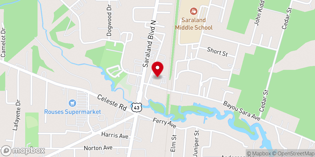 Map showing location of Bayou Sara Baptist Church