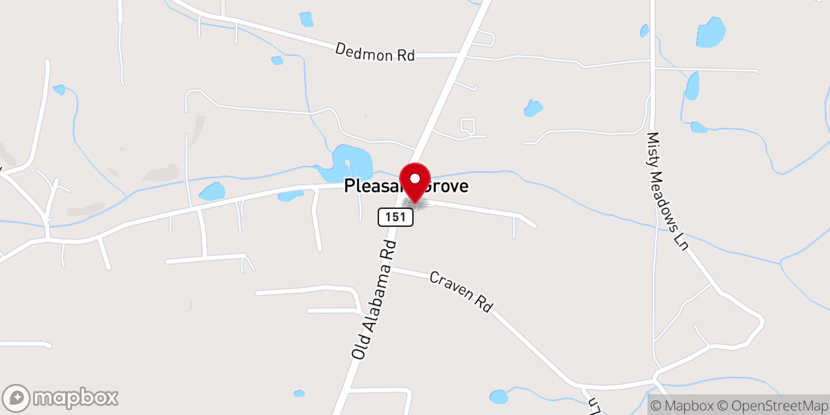 Map showing location of Pleasant Grove Church