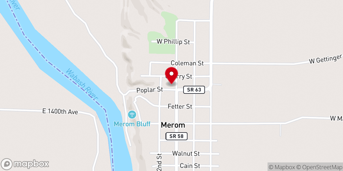 Map showing location of Merom Bluff Church