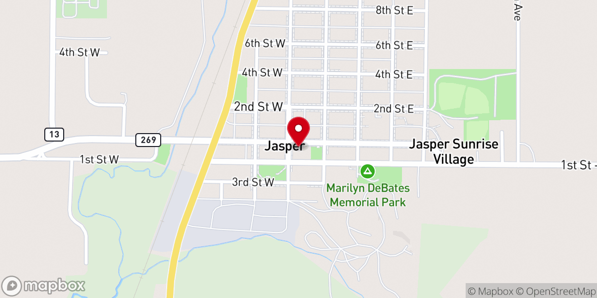 Map showing location of Jasper City Council Room
