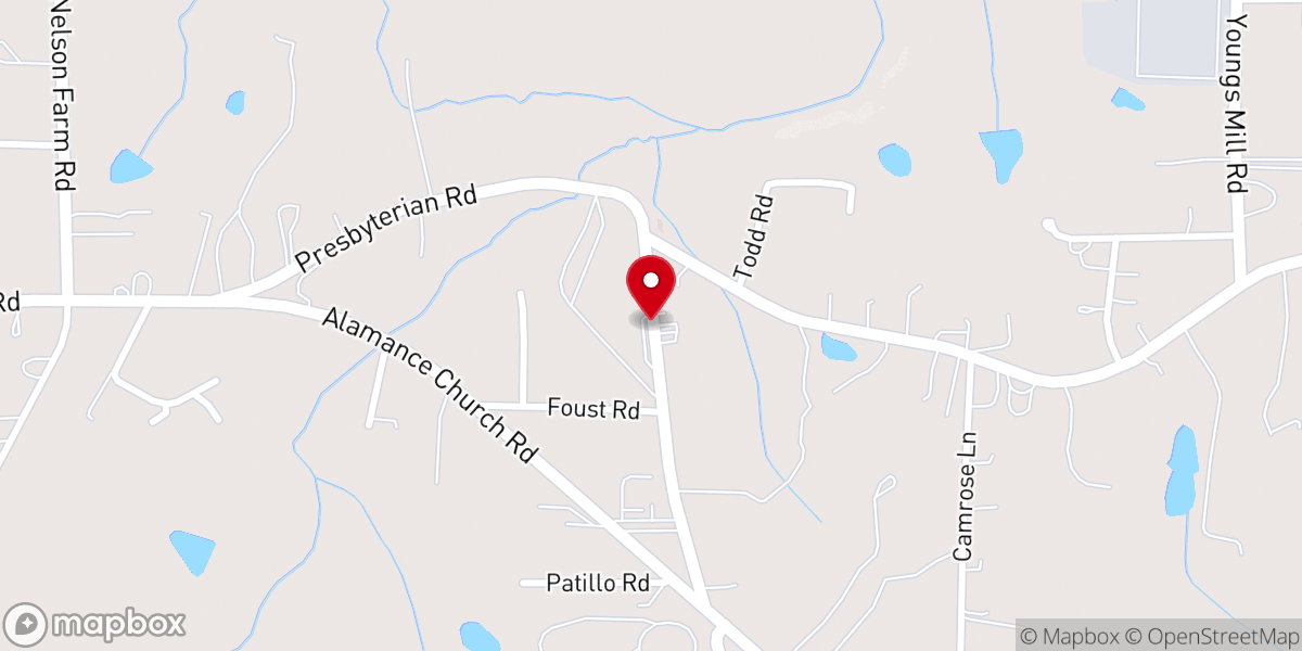 Map showing location of Alamance Presbyterian Church