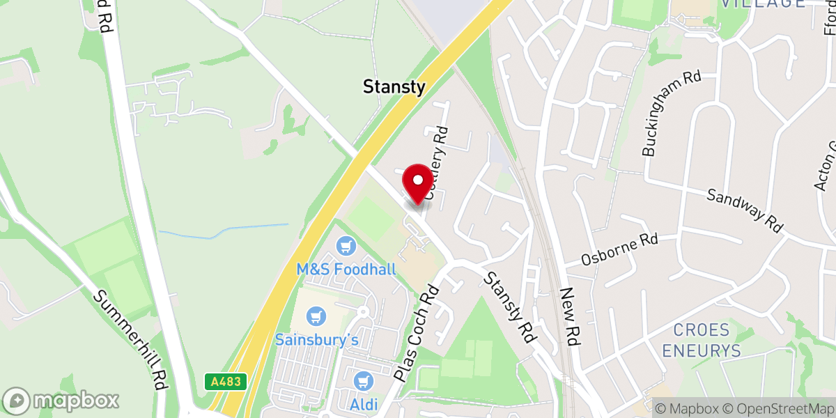 Map showing location of Rhosddu Methodist Church