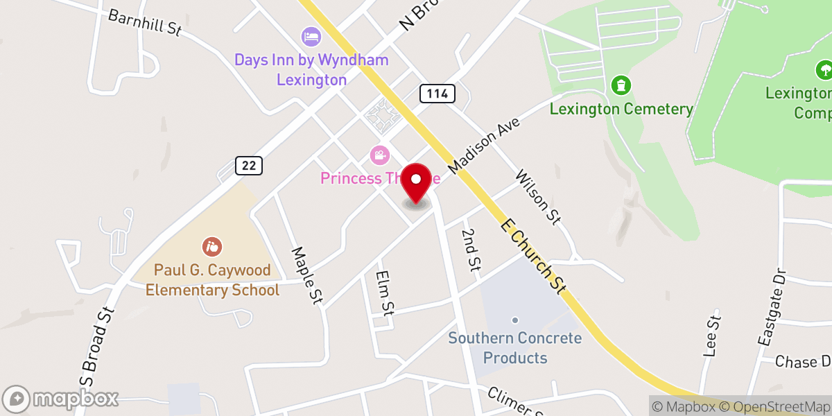 Map showing location of FBC Lexington Student Ministry
