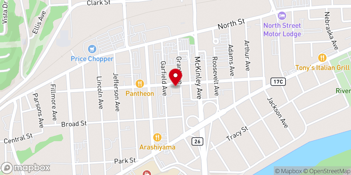 Map showing location of First Baptist Church of Endicott