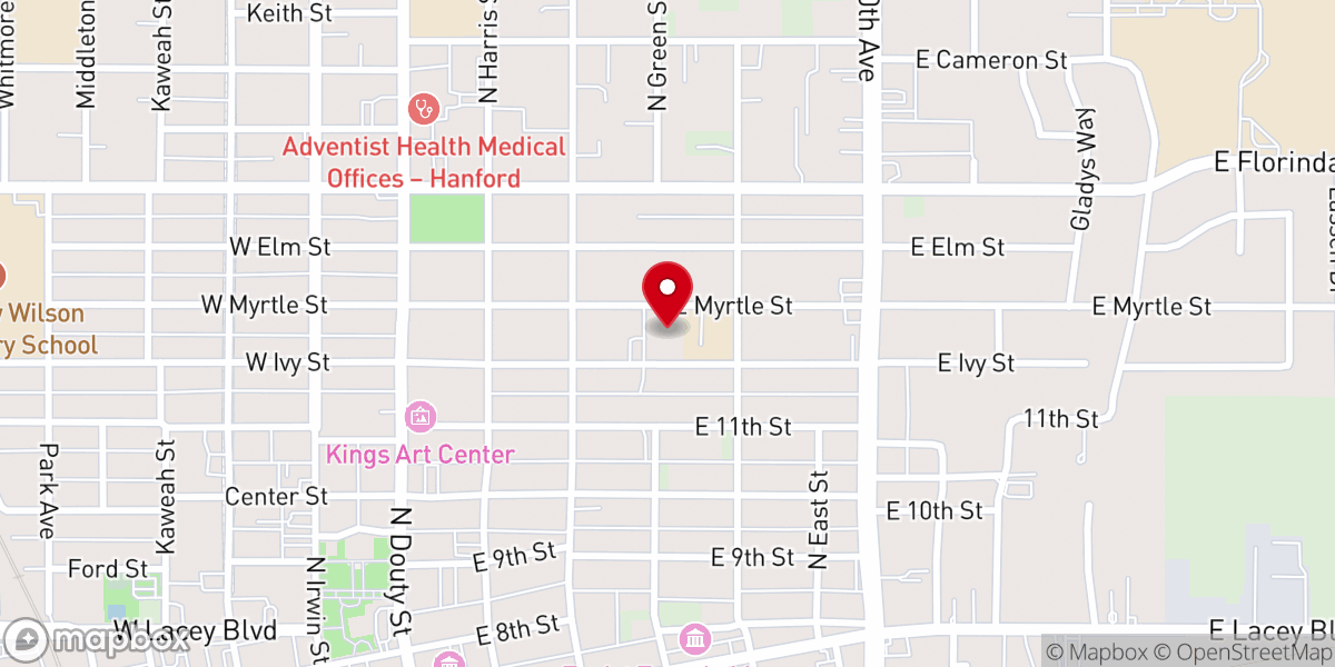 Map showing location of Salvation Army Hanford Corps