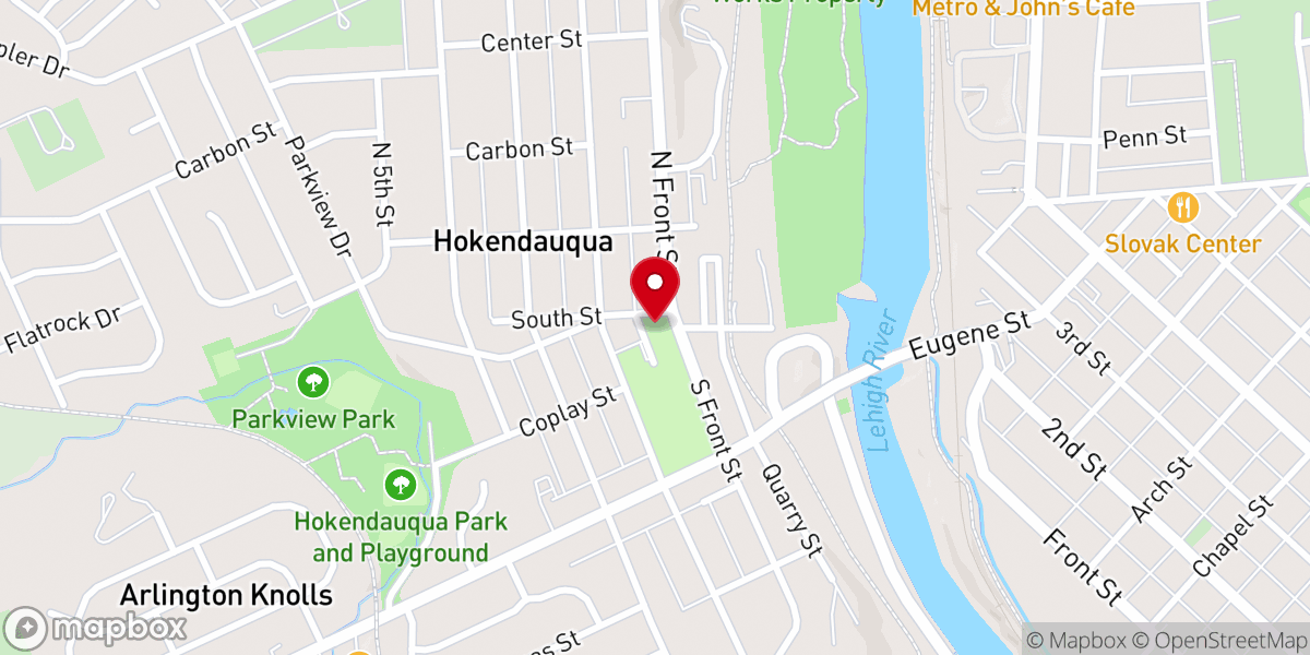 Map showing location of First Presbyterian Church of Hokendauqua