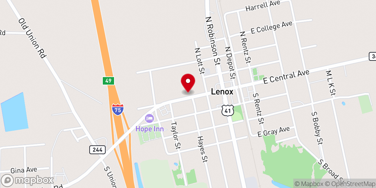 Map showing location of Lenox United Methodist Church