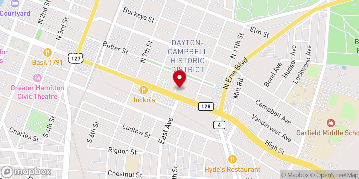 Map showing location of North Hamilton Baptist Church