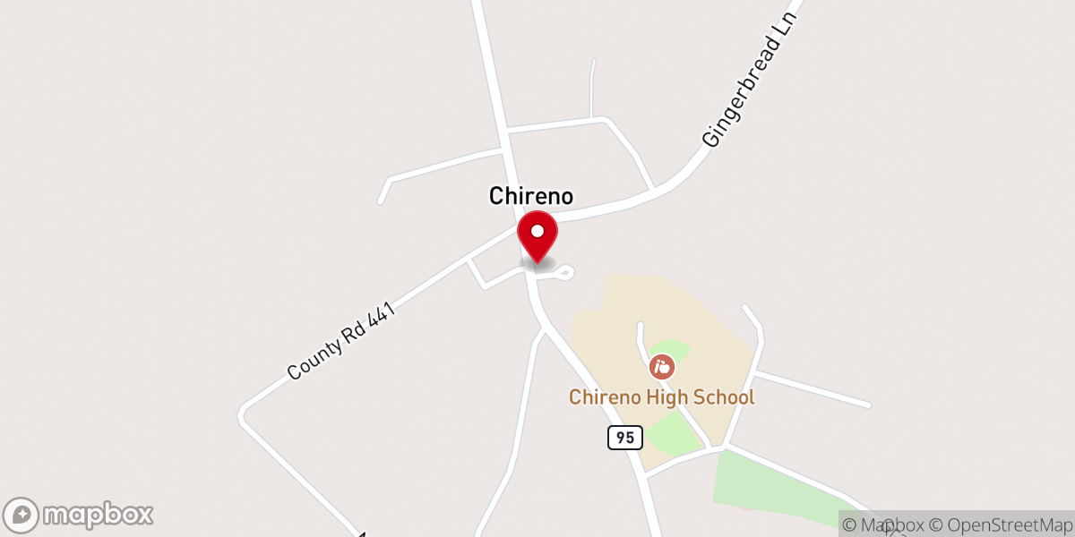 Map showing location of Chireno Methodist Church