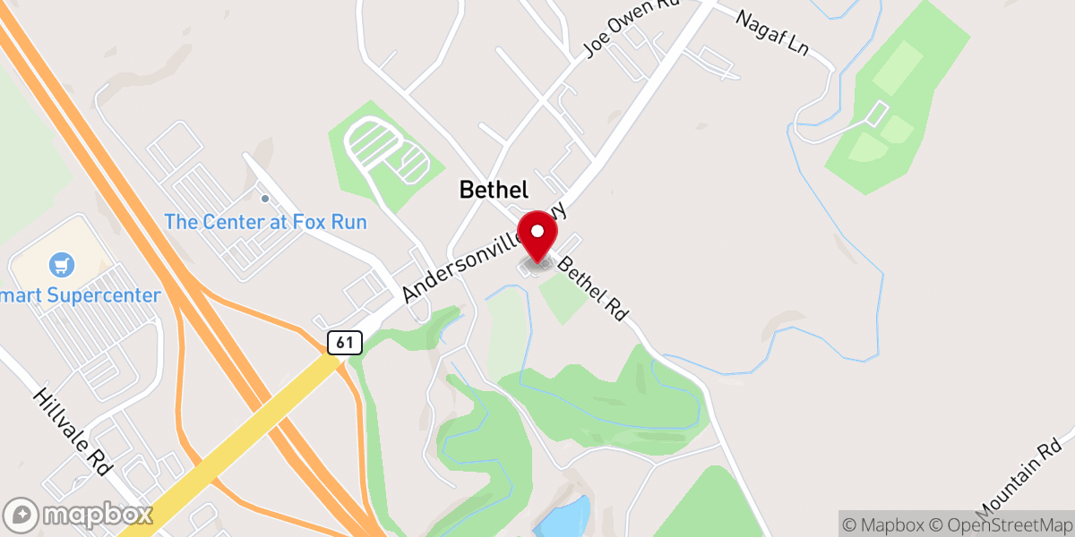 Map showing location of Bethel Baptist Church