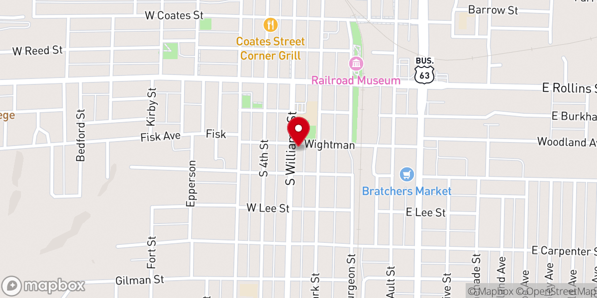Map showing location of Moberly Bible Methodist Church