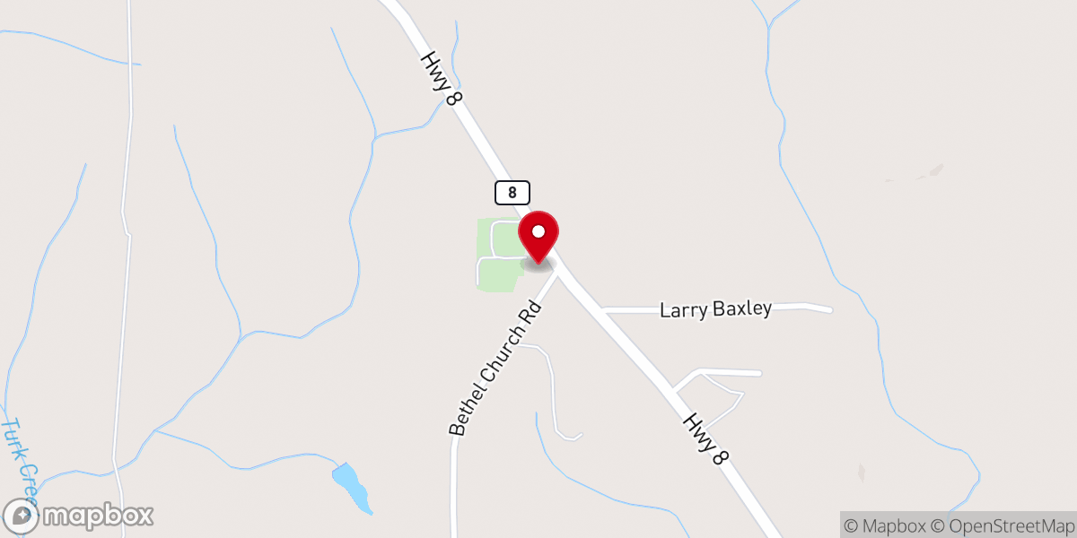 Map showing location of Bethel Baptist Church