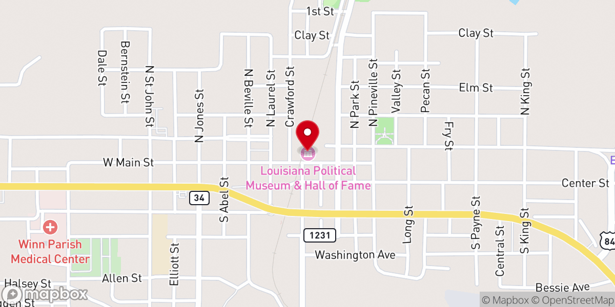 Map showing location of Louisiana Political Museum