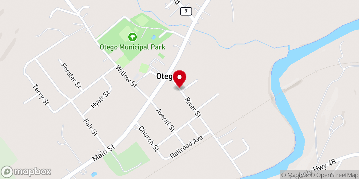 Map showing location of Otego Presbyterian Church