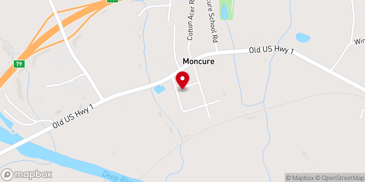 Map showing location of Moncure Baptist Church