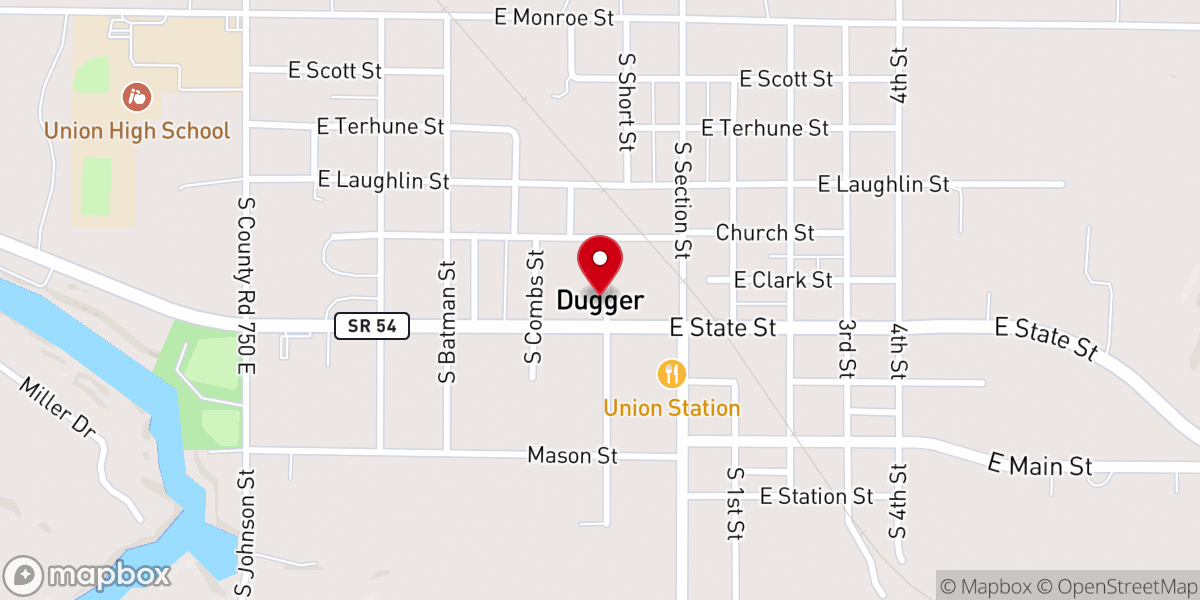 Map showing location of Dugger