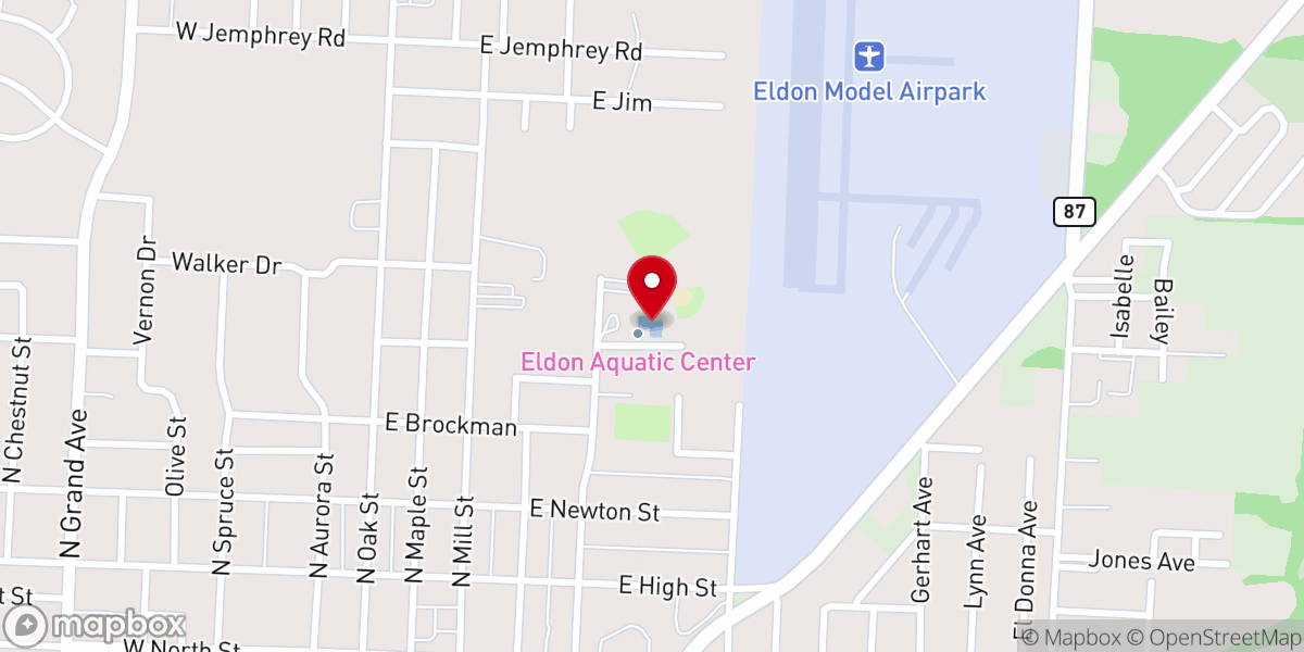 Map showing location of Eldon Aquatic Center
