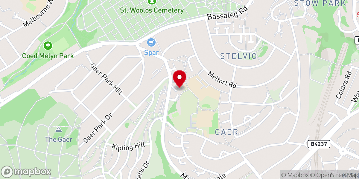 Map showing location of Church of St Martin in the Gaer