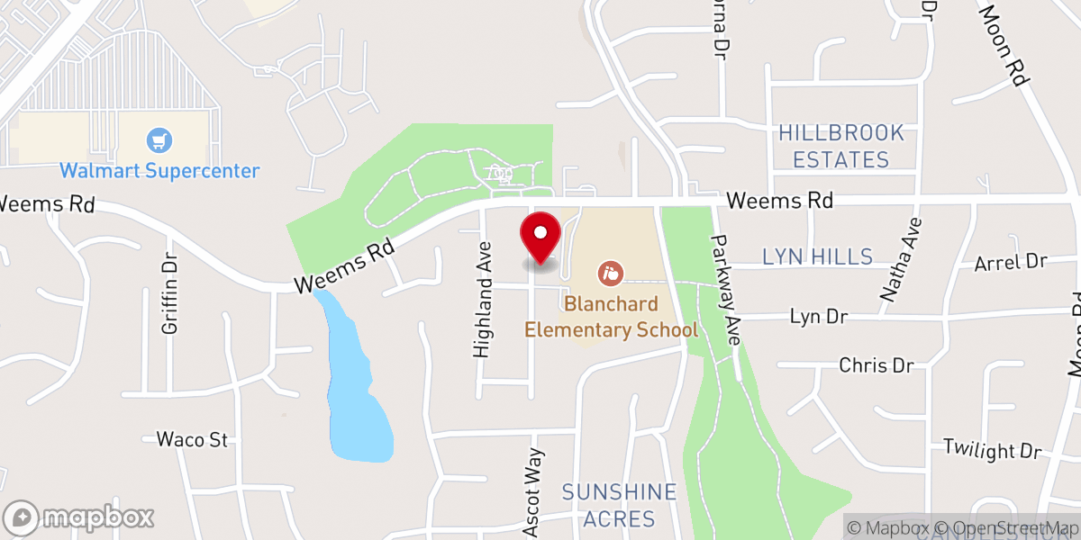 Map showing location of Kirkland Memorial Baptist Church