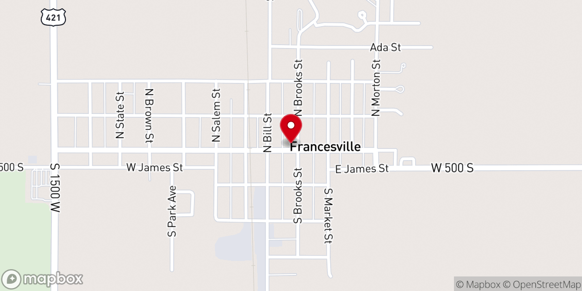Map showing location of Francesville Fire Station