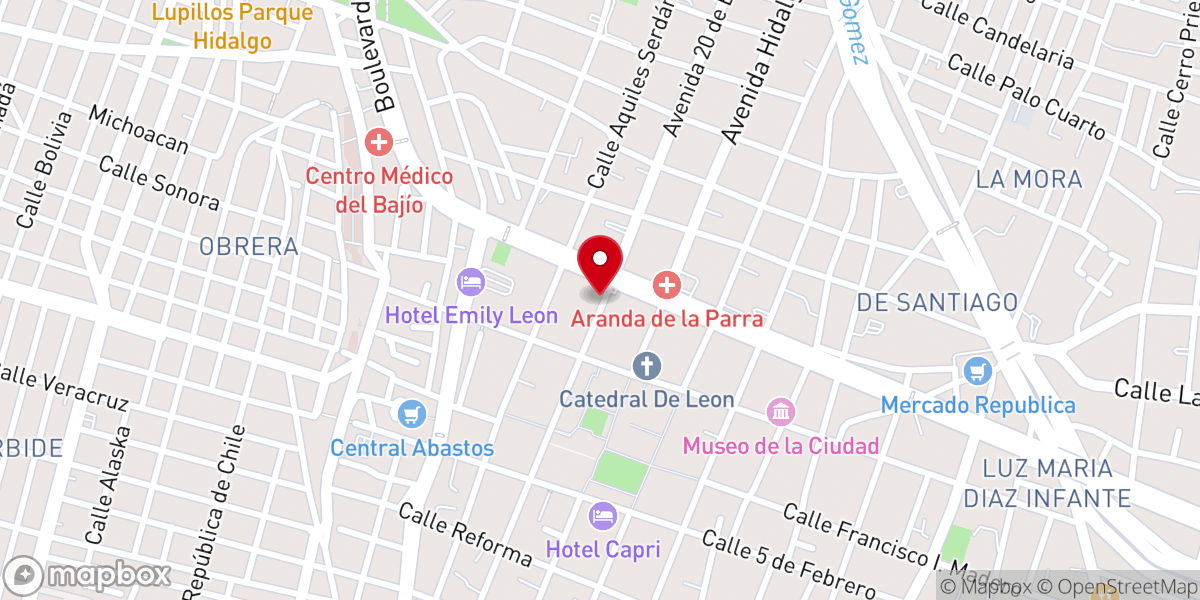 Map showing location of Templo de Nuestra Señora de los Ángeles