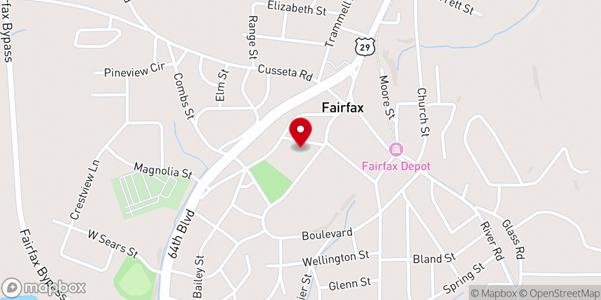 Map showing location of Fairfax First Baptist Church