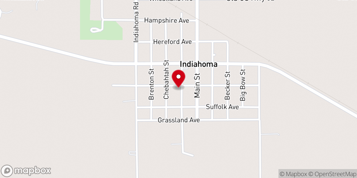 Map showing location of Indiahoma United Methodist Church