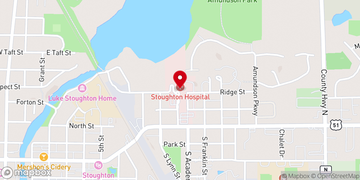 Map showing location of Stoughton Health